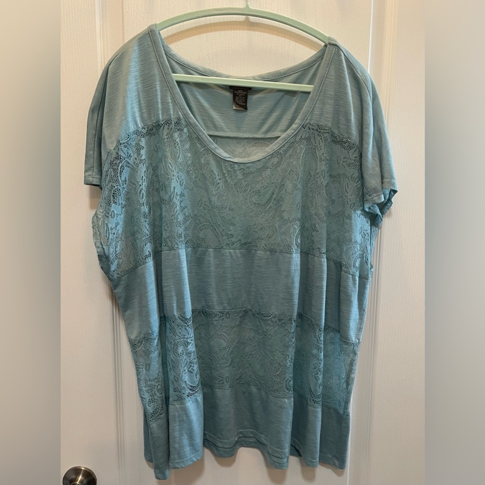 Torrid Teal Lace Accent Blouse Size 4